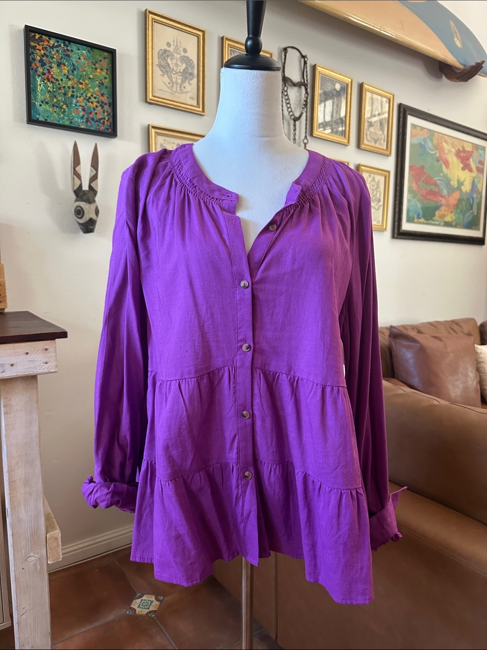 Flowy Purple Button-Front Tunic Top by